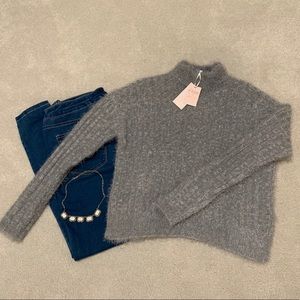 NWT Candie’s Fuzzy Gray Crew Neck Eyelash Sweater